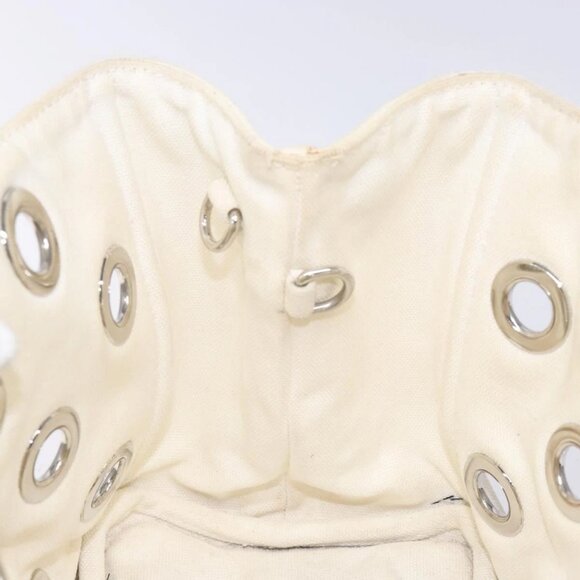 PRADA Canapa PM Hand Bag Canvas White Silver Auth 139730 - Picture 15 of 16